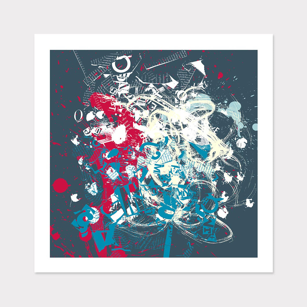 Blue and Red Abstract Typography Art for Home or Office